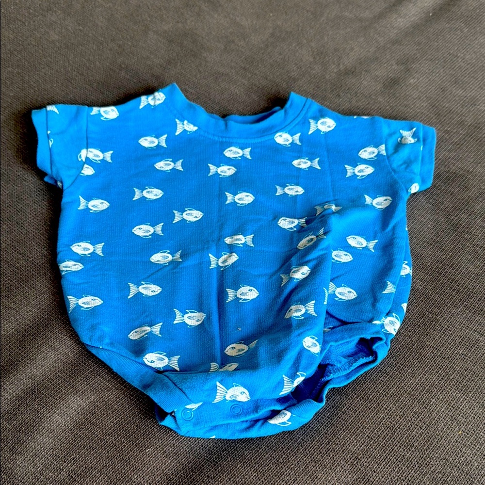 Blue Baby bubble romper  with Fish Print
